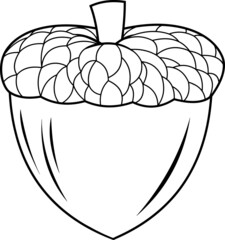 Fototapeta premium Outlined Cartoon Acorn In The Shell. Vector Hand Drawn Illustration Isolated On White Background