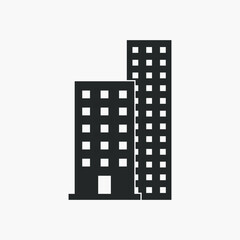 Two apartment buildings vector icon isolated on white background.