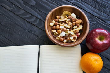 breakfast cereals organic healthy food wooden background