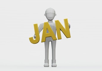 3d render of dummy holding a month sign