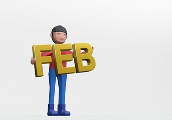 3d render of dummy holding a month sign