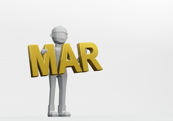 3d render of dummy holding a month sign