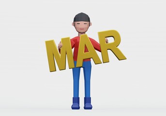 3d render of dummy holding a month sign