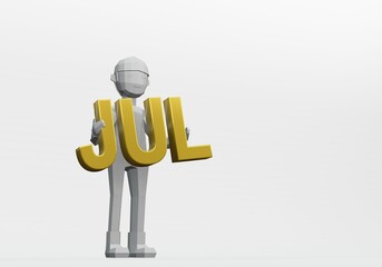 3d render of dummy holding a month sign