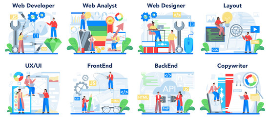 Fototapeta premium Web development concept set. Creating and presenting content