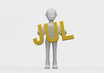 3d render of dummy holding a month sign