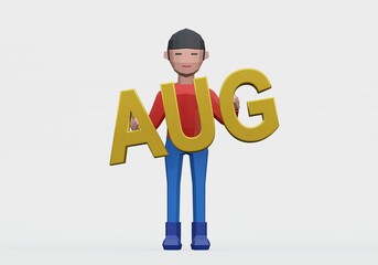 3d render of dummy holding a month sign