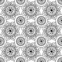 Mandala hand drawn seamless pattern line art design. Vector illustration.