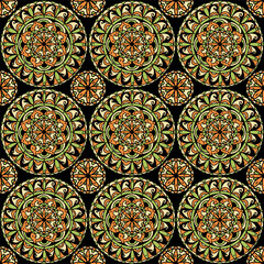 Mandala hand drawn seamless pattern colored design. Vector illustration.