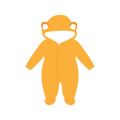 Yellow long-sleeve hooded jumpsuit. Flat style romper with hood. Baby clothing. 