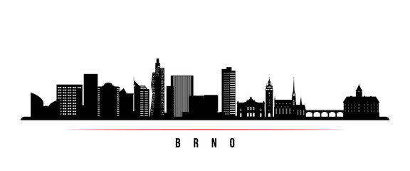 Naklejka premium Brno skyline horizontal banner. Black and white silhouette of Brno, Czech Republic. Vector template for your design.