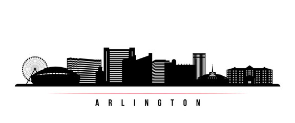 Arlington skyline horizontal banner. Black and white silhouette of Arlington, Texas. Vector template for your design. - obrazy, fototapety, plakaty
