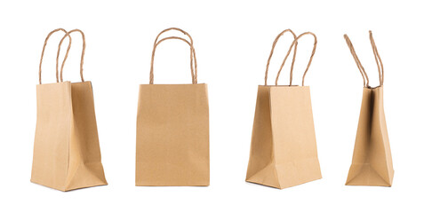 foldable brown paper bag with handle isolated