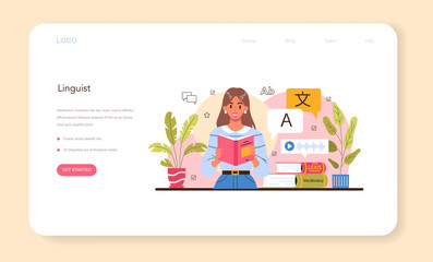 Translator web banner or landing page. Linguist translating document