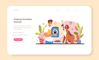 Volunteer web banner or landing page. Social worker help homeless animals