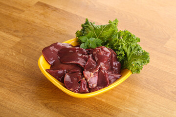 Raw chicken liver in the bowl