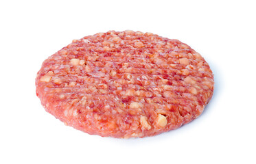 Raw burger meat isolated on white background top view with clipping path.