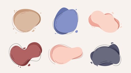 Liquid basic shapes. Labels stickers template, decorative pastel colors modern design elements. Creative banners for decorations vector set