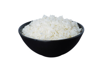 bowl of cooked rice isolated on white background, top view with clipping path.