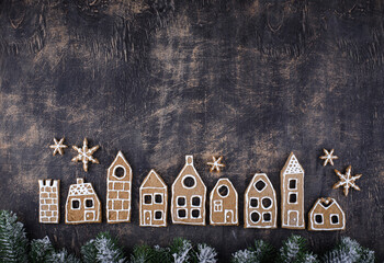 Christmas cookies in shape of gingerbread house