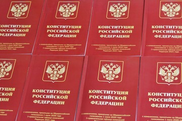 Day of the Constitution of Russia. The book with the inscription in Russian the Constitution of Russia