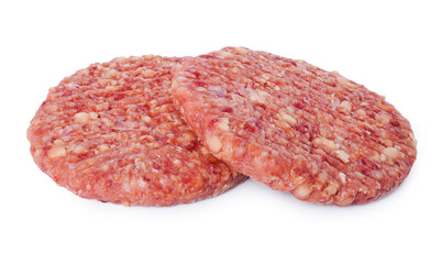 Raw burger meat isolated on white background top view with clipping path.