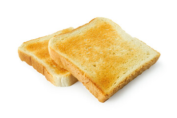 Slices of toasted bread isolated on white with clipping path.