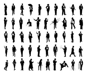 Collection of black silhouettes of people of different professions.