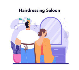 Hairstylist concept. Idea of hairdressing in salon. Scissors and brush