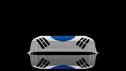 3D rendering of a casket on a Black Background covered with the Country Flag of South Korea