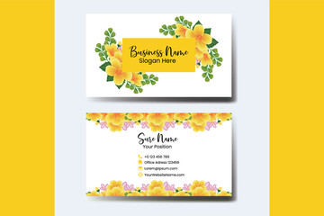 Business Card Template Yellow Hibiscus Flower .Name Card Double-sided Yellow Colors. Flat Design Vector Illustration. Stationery Design