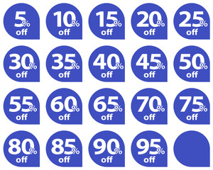 Set of discount tags in blue color. Vector	
