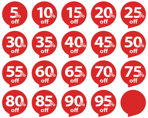 Set of discount tags in red color. Vector	
