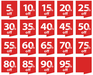 Set of discount tags in red color. Vector	
