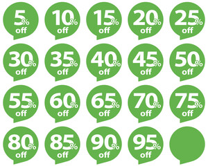 Set of discount tags in green color. Vector	
