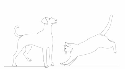 sketch dog and cat line drawing, vector