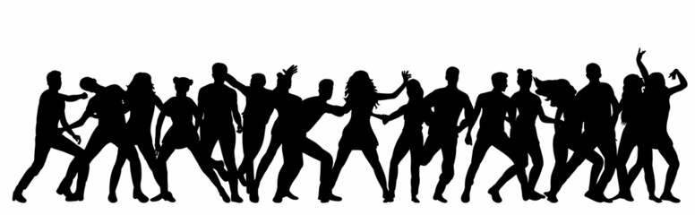 Fototapeta na wymiar black silhouette crowd of dancing people, vector