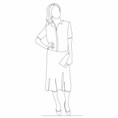 sketch girl, woman line drawing, vector