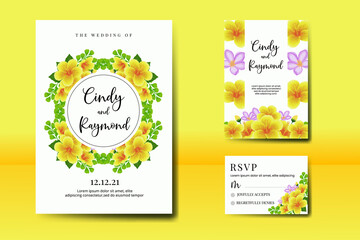 Modern Wedding invitation Card Template Yellow Hibiscus Flower