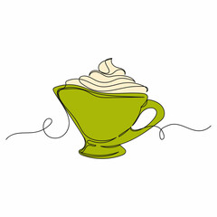 Vector continuous one single line drawing icon of sour cream or sauce in silhouette on a white background. Linear stylized.