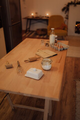 Hand made food cook with close up. kitchen with fresh ingredients to make cokies or cakes at home