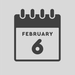 Icon day date 6 February, template calendar page