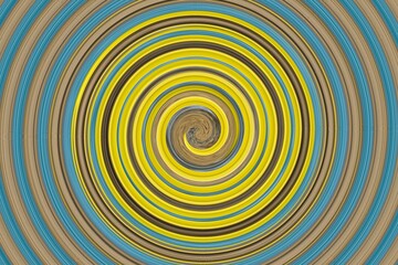 Yellow,blue and brown color spiral, concentric lines, circular, swirling background