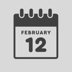 Icon day date 12 February, template calendar page