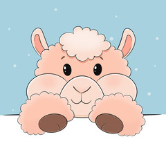 Cartoon pink llama. Fluffy alpaca. Cute baby character for your design. Perfect for children's merch.