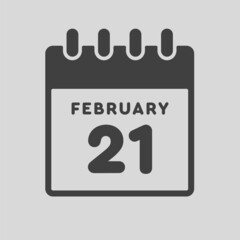 Icon day date 21 February, template calendar page