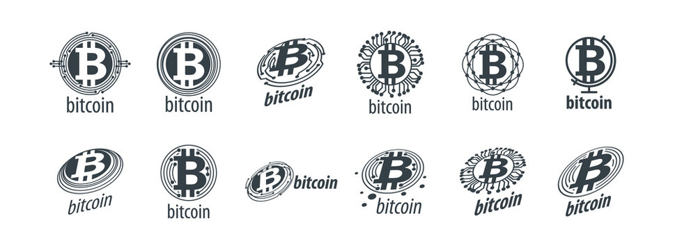 A set of vector logos with the image of Bitcoin