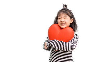 Self esteem.Child abuse.Children kid harassment.Asian girl child holding red heart for share...