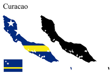 Set of maps of Curacao. Flag on the map. Silhouette of the card.