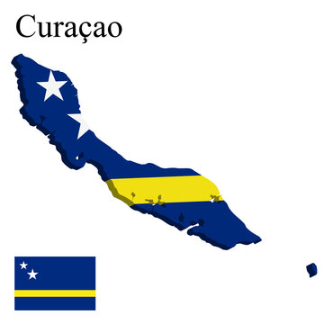 Flag of Curacao on map on white background
